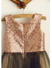 Rose Gold Sequin Black Tulle Wedding Flower Girl Dress